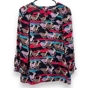 Marc by Marc Jacobs Impala Deer Print‎ Silk Multicolor Long Sleeve Top Size 4